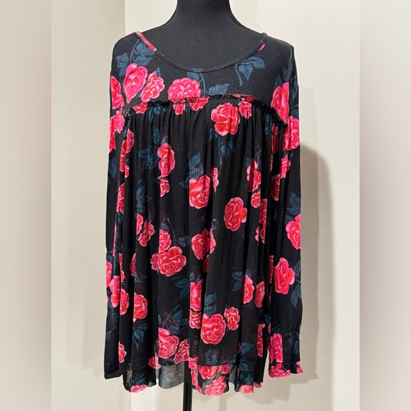 Matilda Jane Black Floral Rose Print Long Sleeve Tunic Top Women's XXL - Picture 2 of 16